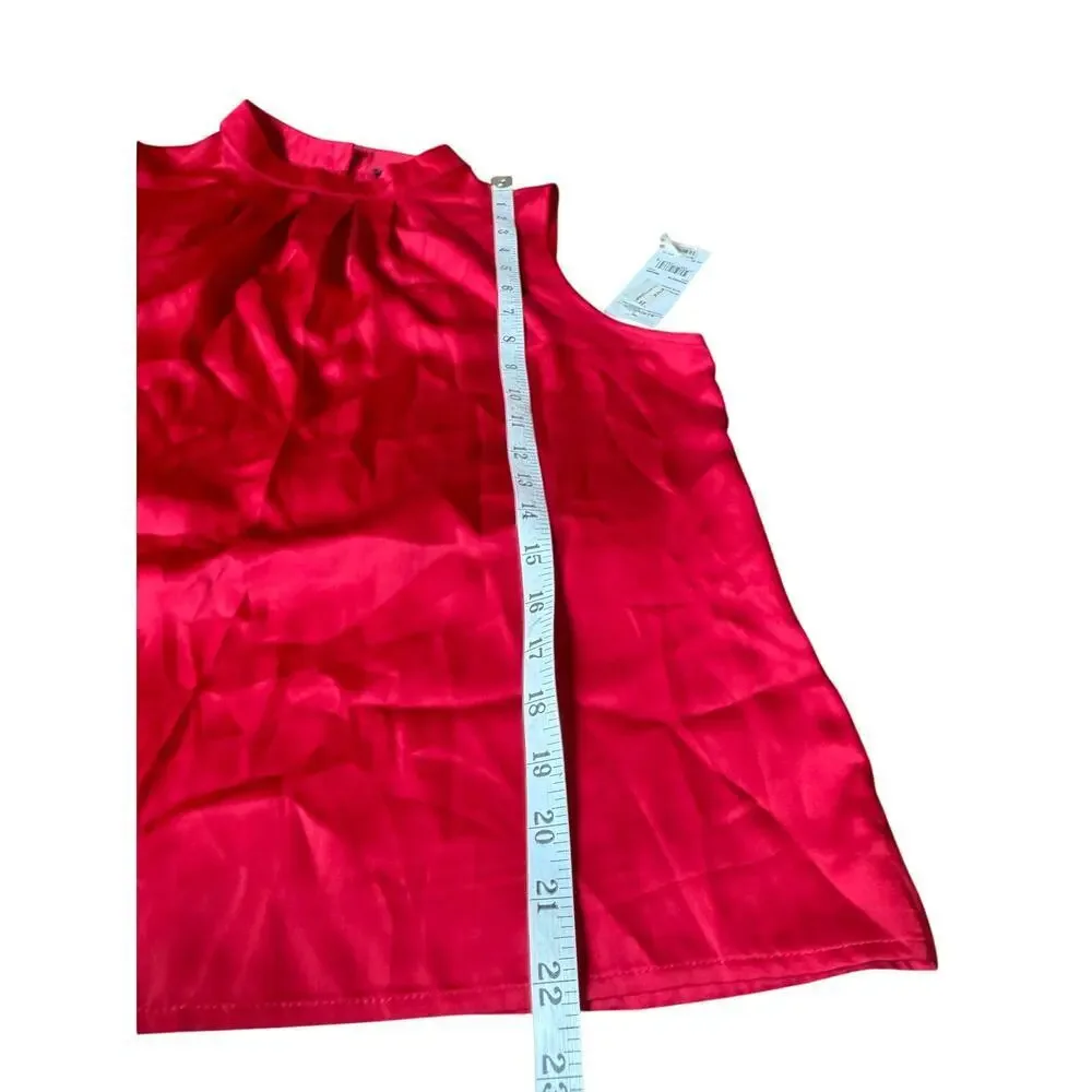 Elementz Petite Red Sleeveless Blouse Pleated Neck Top Size PL New NWT